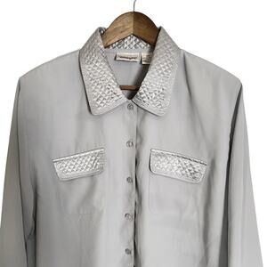 Worthington Top Shirt Blouse Womens 18 m XL Light Gray Button Front Long Sleeve
